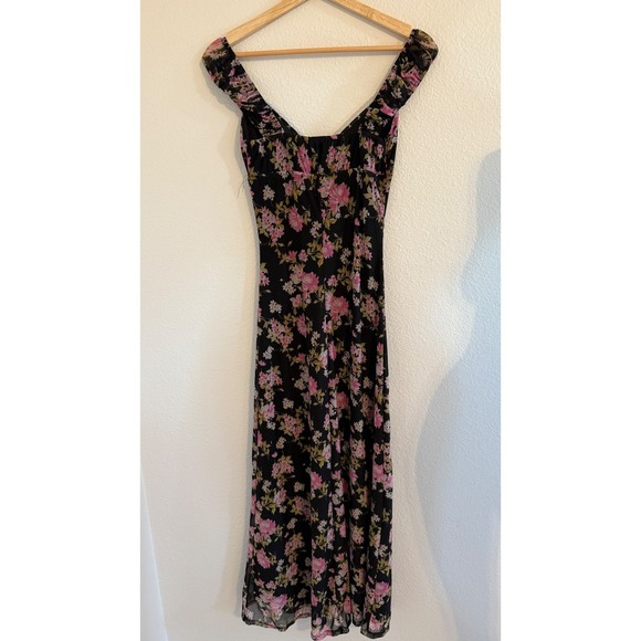 Vintage 90s Y2K Floral Mesh Dress Black Sz Small Ribbon Lace Rose - Picture 8 of 17